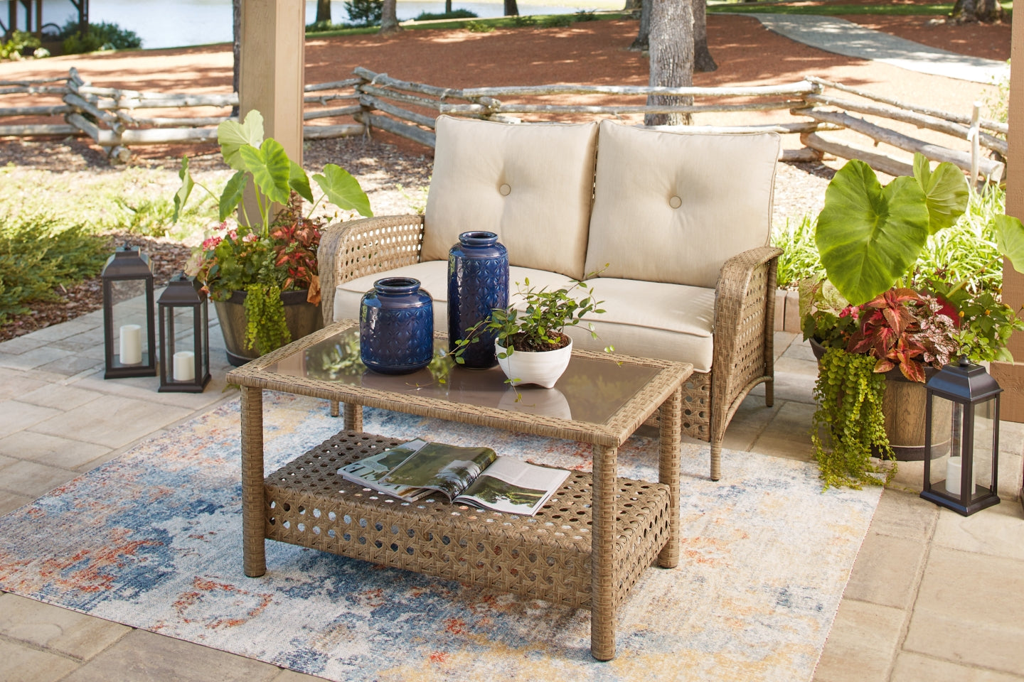 Braylee Outdoor Loveseat with Table (Set of 2) - furniture place usa