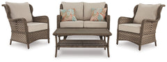 Clear Ridge Outdoor Loveseat and 2 Chairs with Coffee Table - furniture place usa