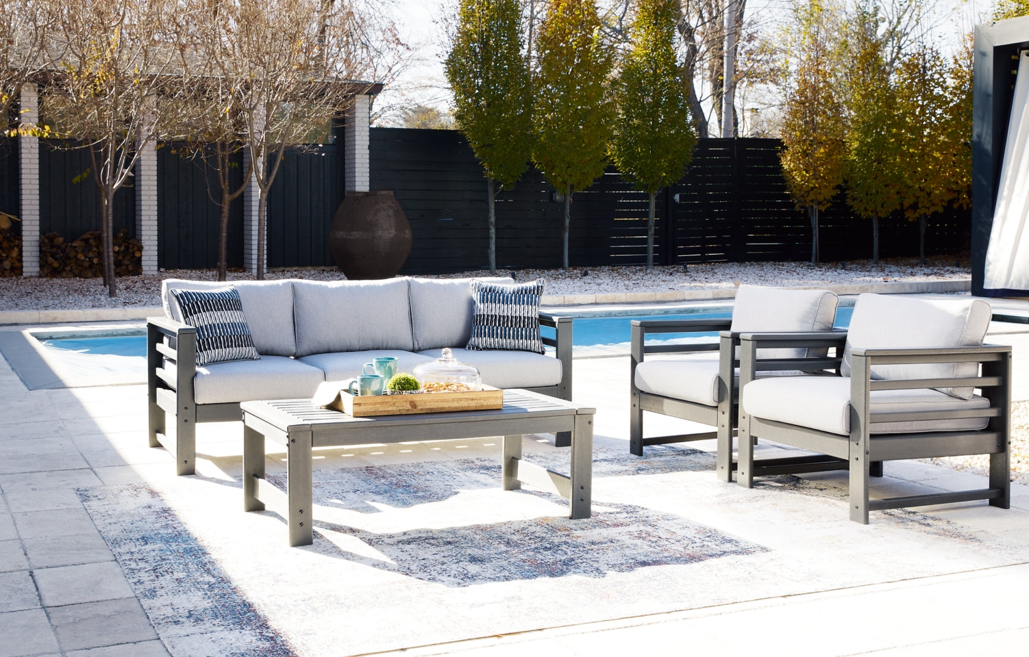 Amora Outdoor Sofa, 2 Lounge Chairs and Coffee Table - furniture place usa