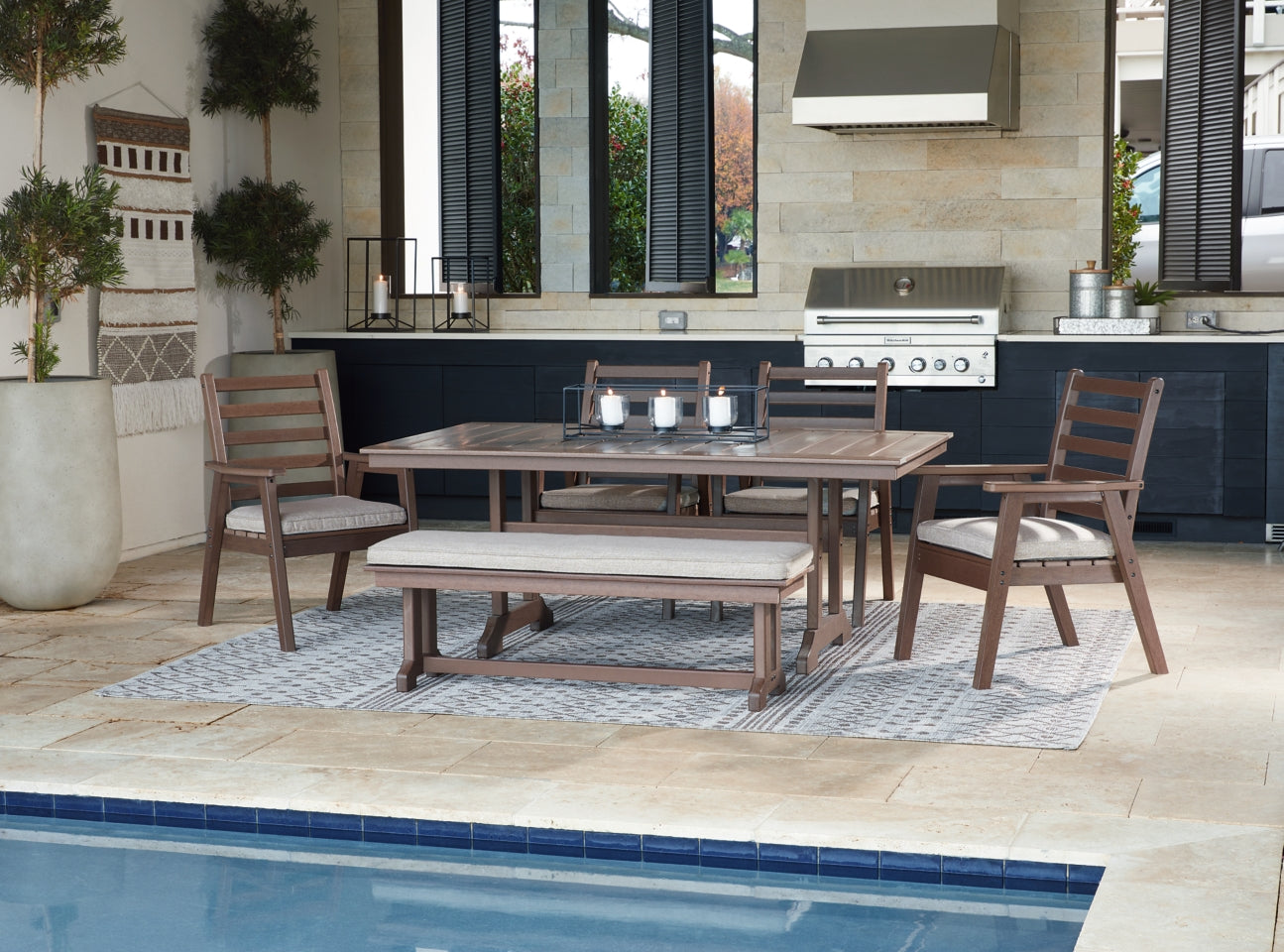 Emmeline Outdoor Dining Table and 4 Chairs and Bench - furniture place usa