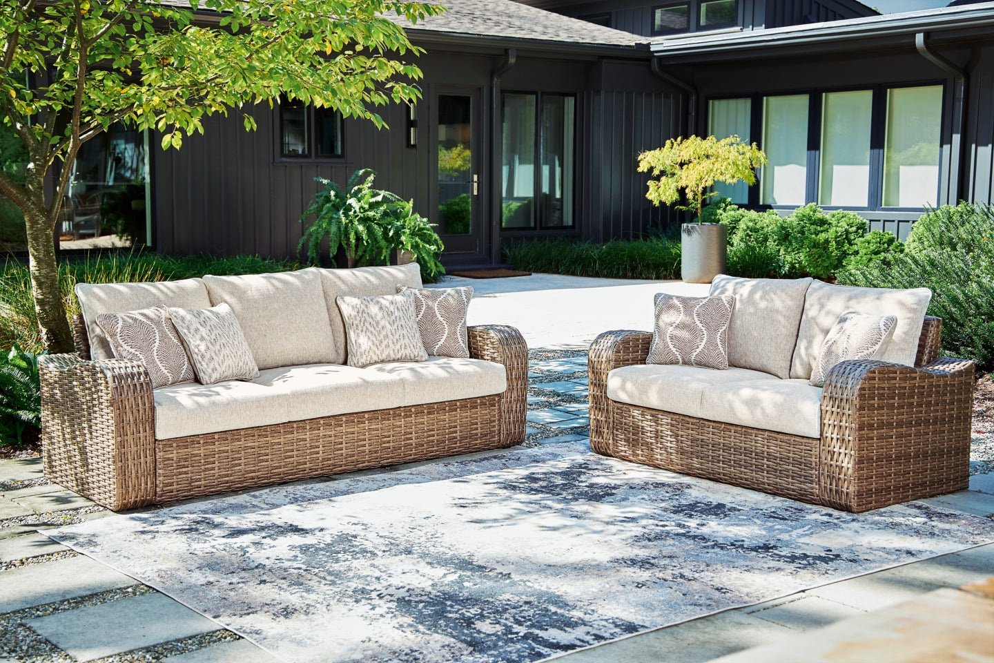 Sandy Bloom Outdoor Sofa and Loveseat - furniture place usa