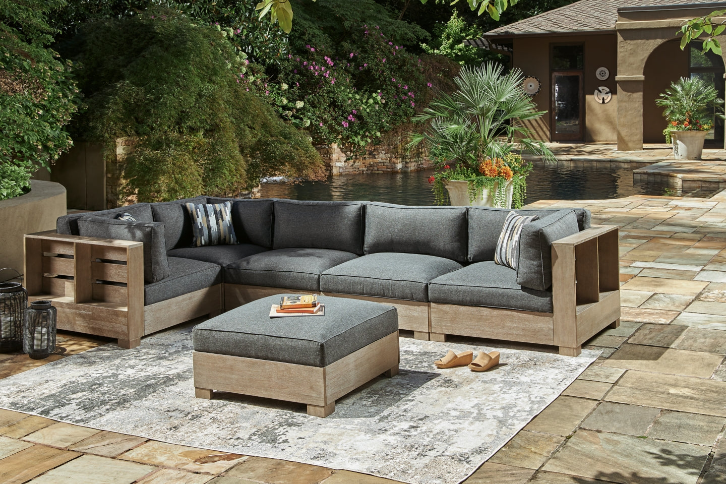 Citrine Park 5-Piece Outdoor Sectional with Ottoman - furniture place usa