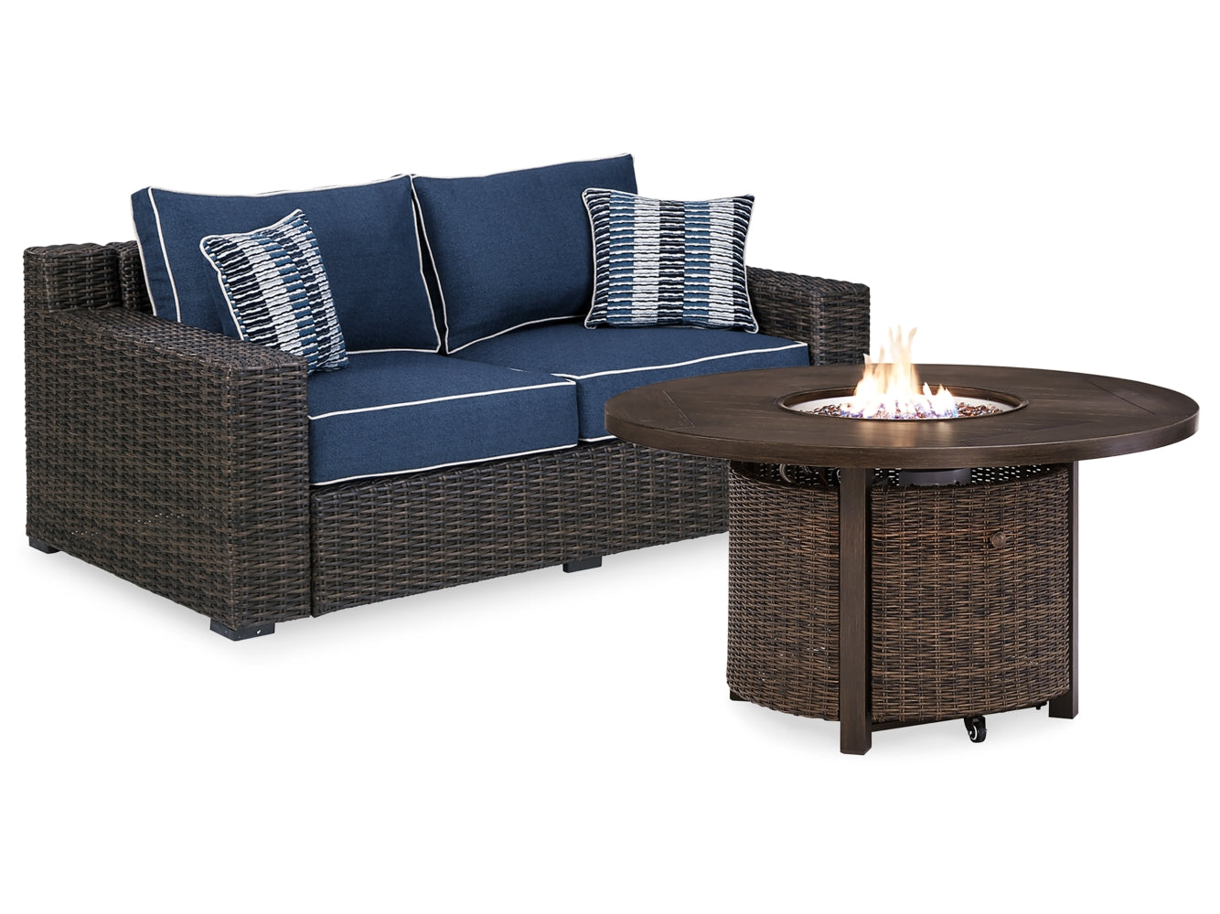Grasson Lane Outdoor Loveseat with Fire Pit Table - furniture place usa