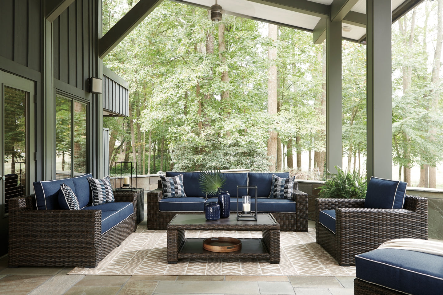 Grasson Lane Outdoor Sofa, Loveseat, Lounge Chair and Ottoman with Coffee Table and End Table - furniture place usa