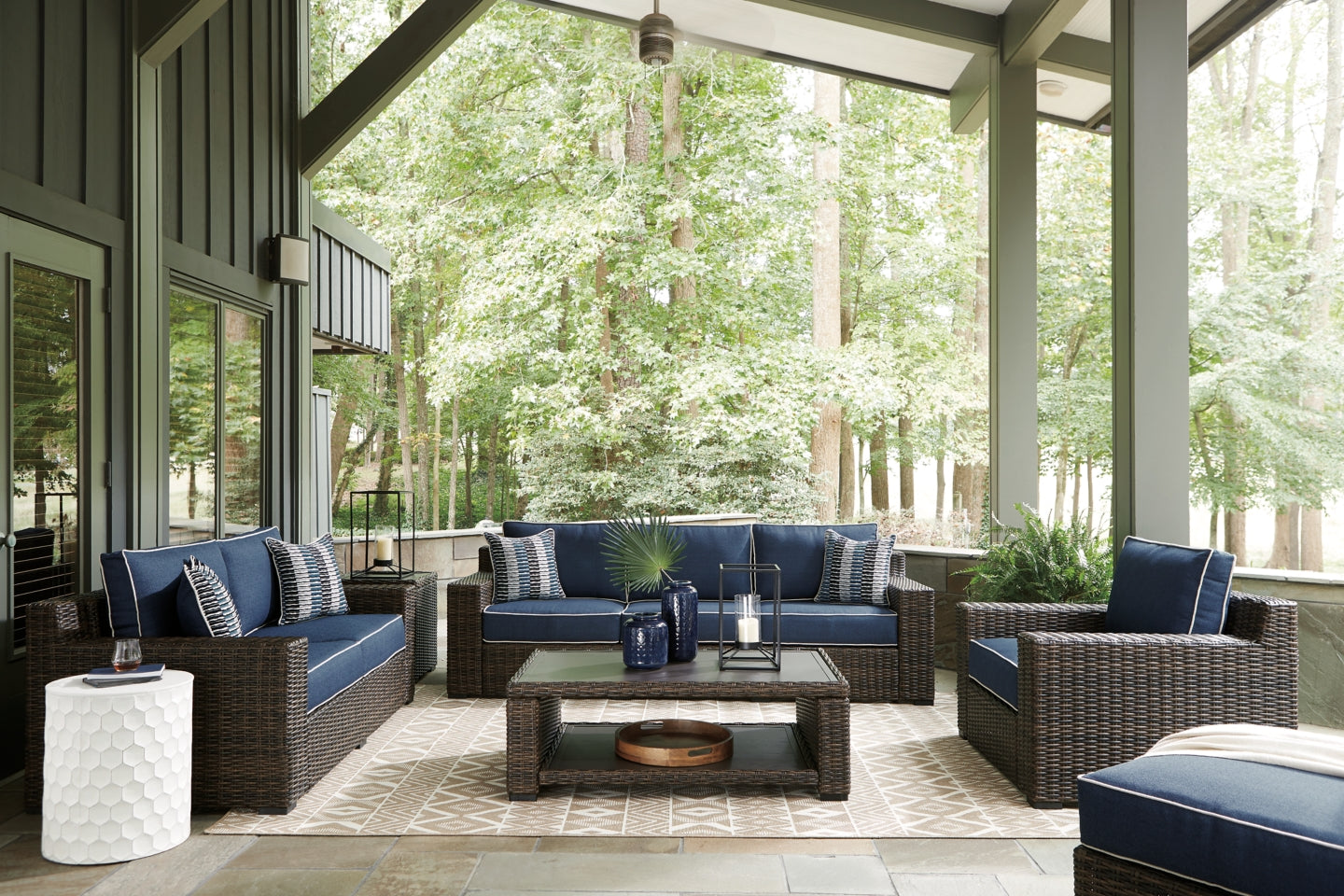 Grasson Lane Outdoor Sofa, Loveseat, Lounge Chair and Ottoman with Coffee Table and End Table - furniture place usa