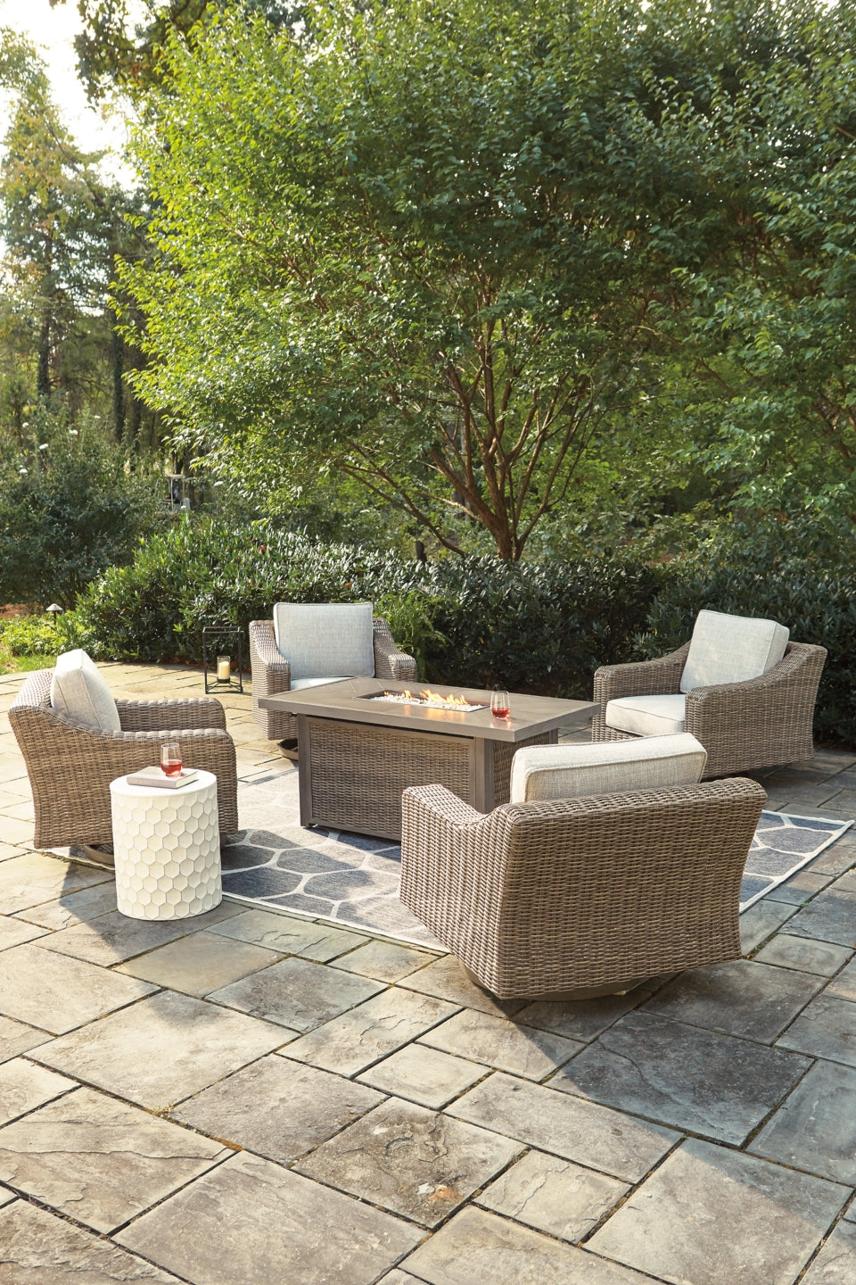 Beachcroft 5-Piece Outdoor Fire Pit Table with 4 Chairs - furniture place usa