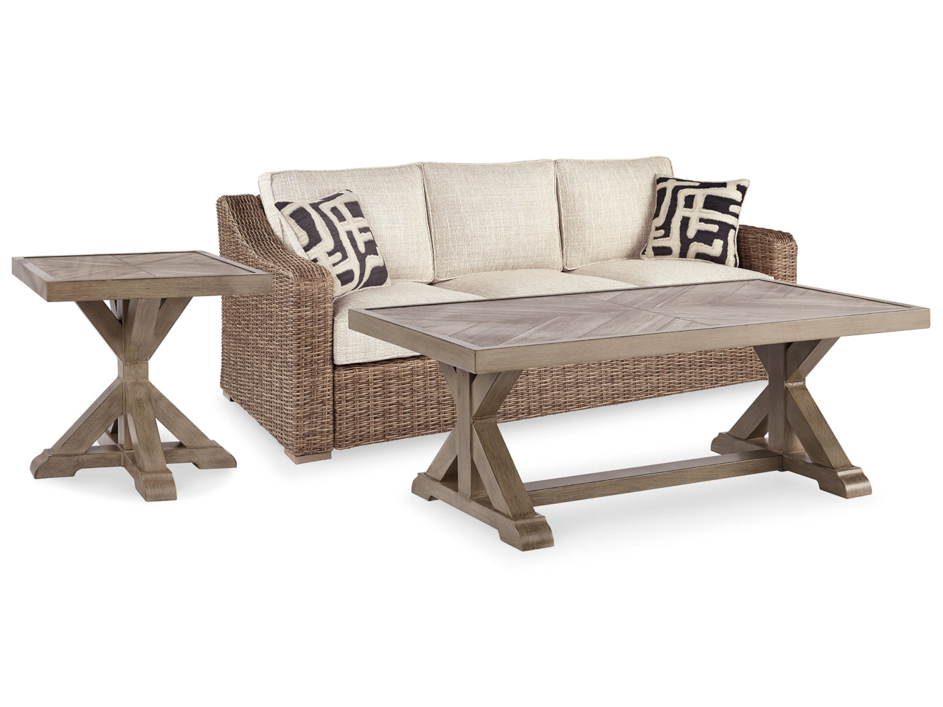 Beachcroft Outdoor Sofa with Coffee Table and End Table - furniture place usa