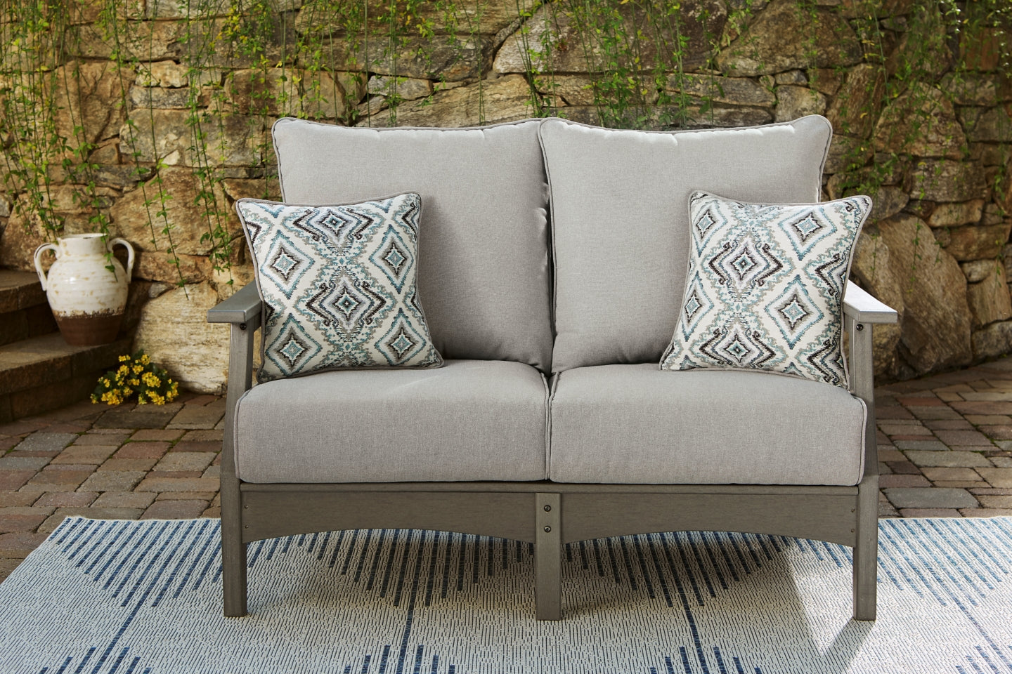 Visola Outdoor Loveseat with Coffee Table - furniture place usa