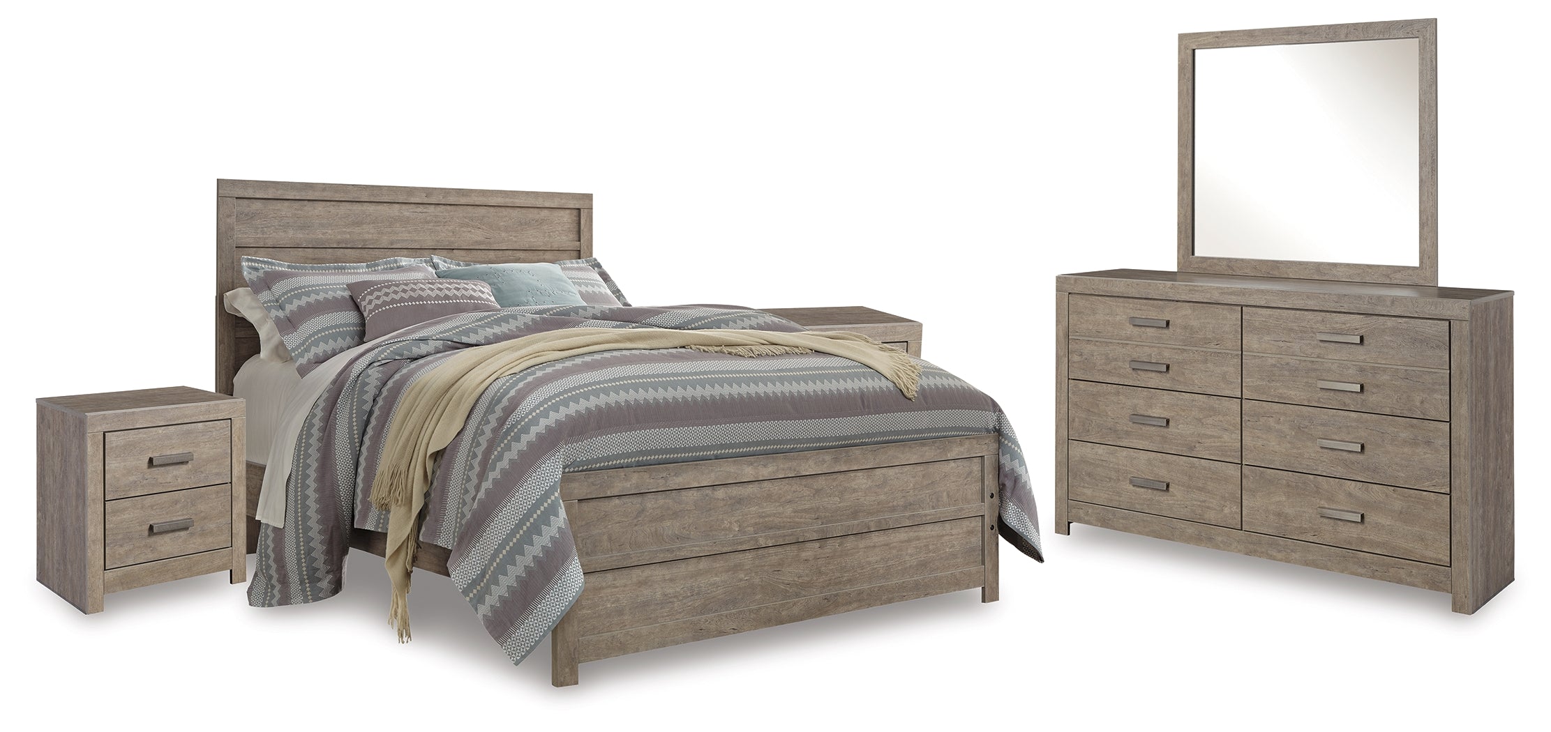 Culverbach Queen Bed with Mirrored Dresser and 2 Nightstand