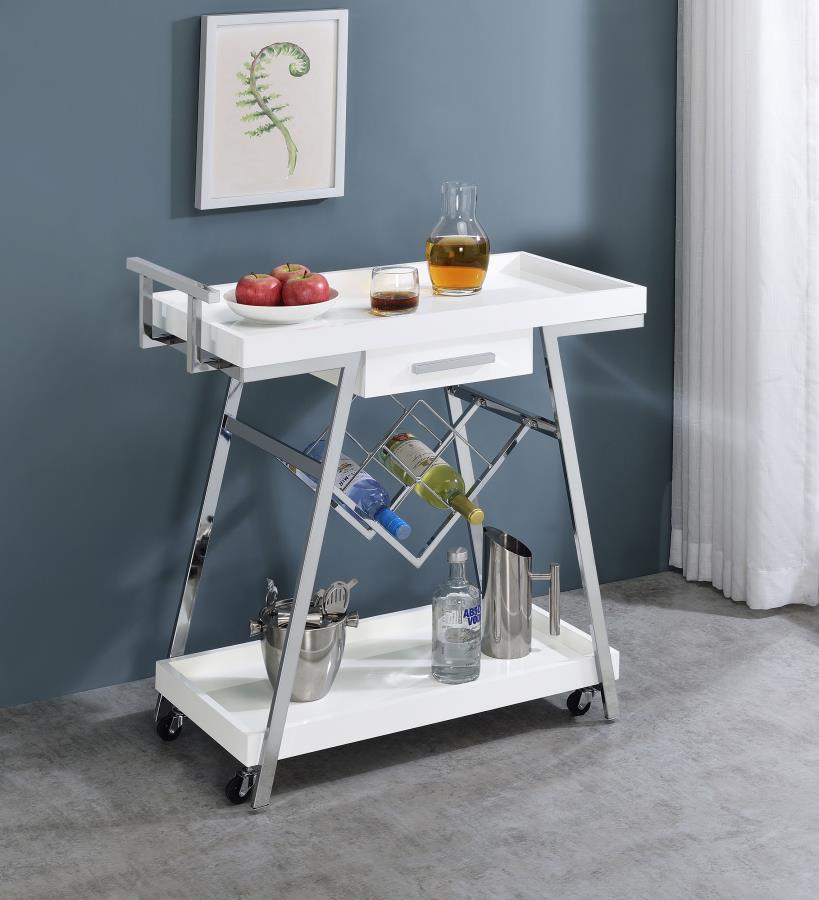 Kinney White Bar Cart - furniture place usa