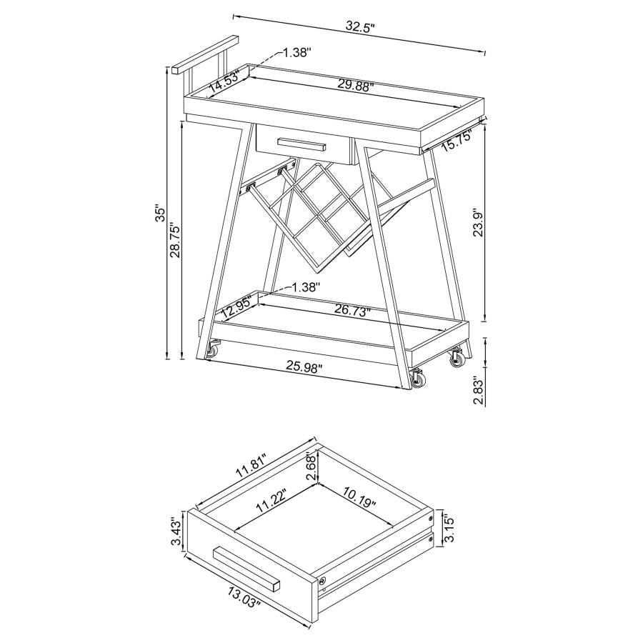 Kinney White Bar Cart - furniture place usa