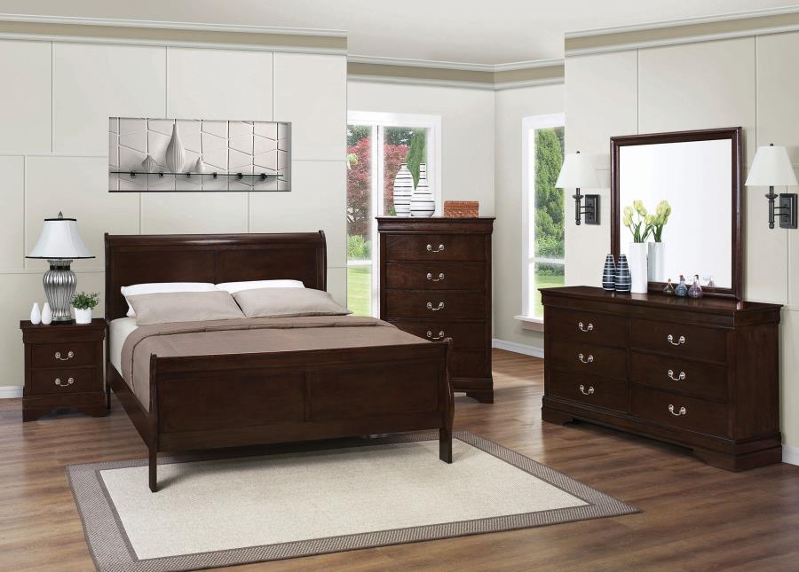 Louis Philippe Brown Full Bed 4 Pc Set - furniture place usa