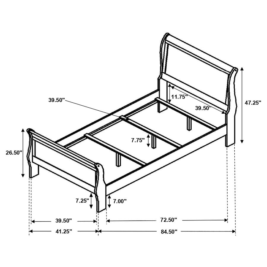 Louis Philippe Brown Twin Bed 4 Pc Set - furniture place usa