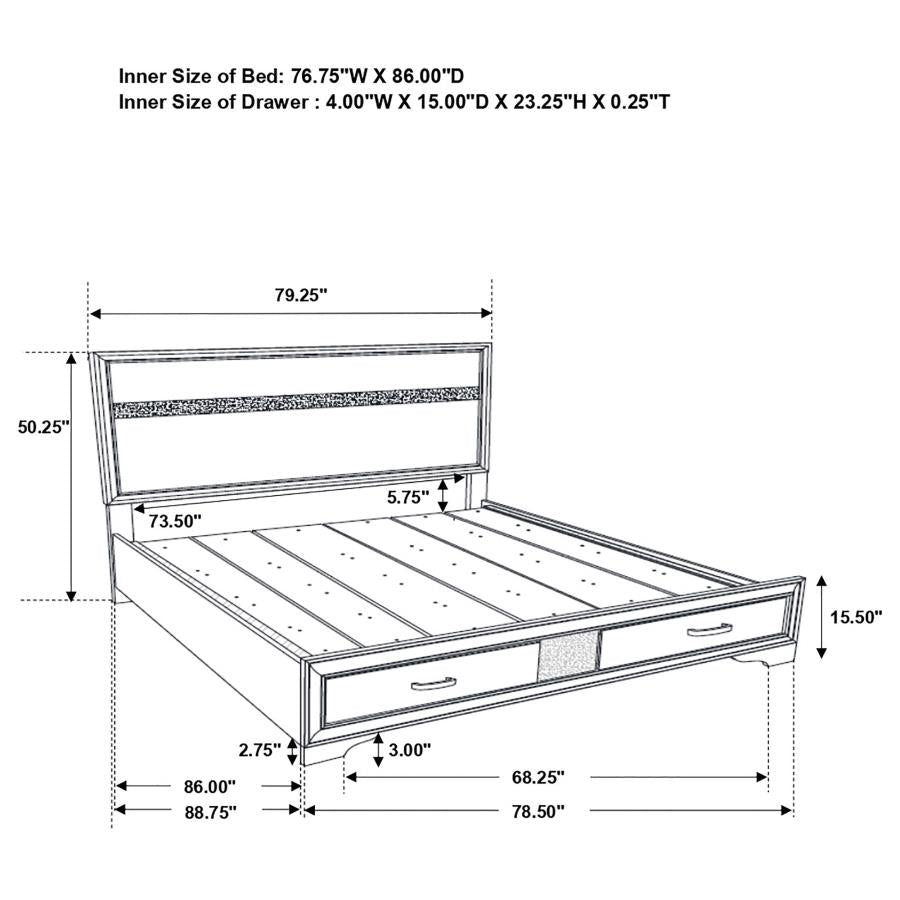 Miranda White California King Storage Bed - furniture place usa