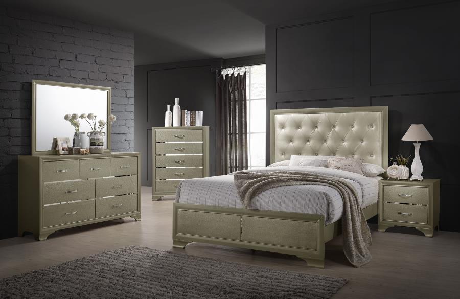 Beaumont Gold Queen Bed 4 Pc Set - furniture place usa