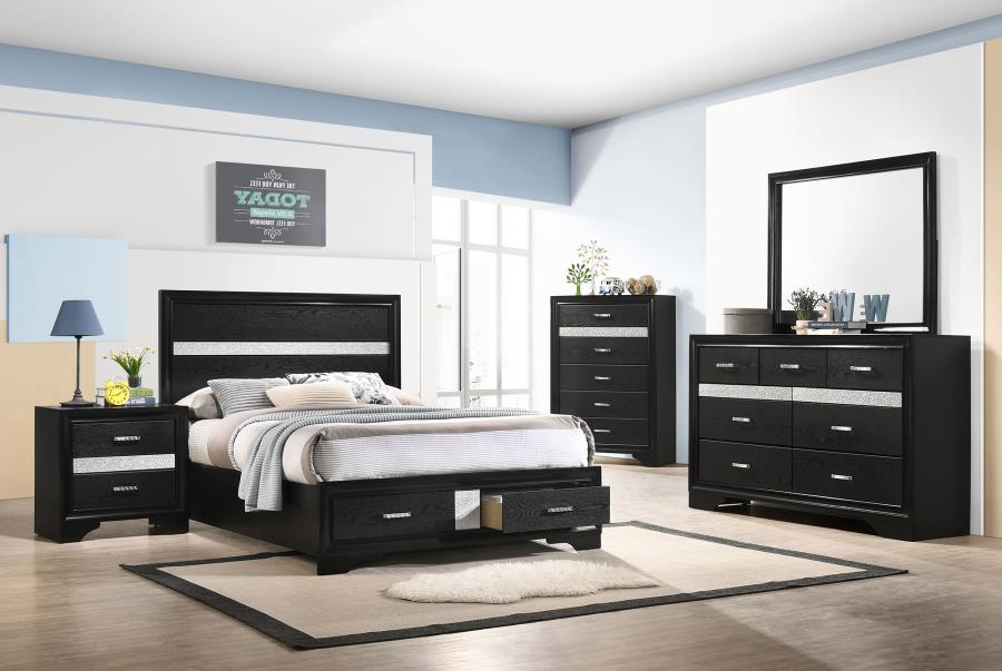 Miranda Black Full Bed 5 Pc Set - furniture place usa
