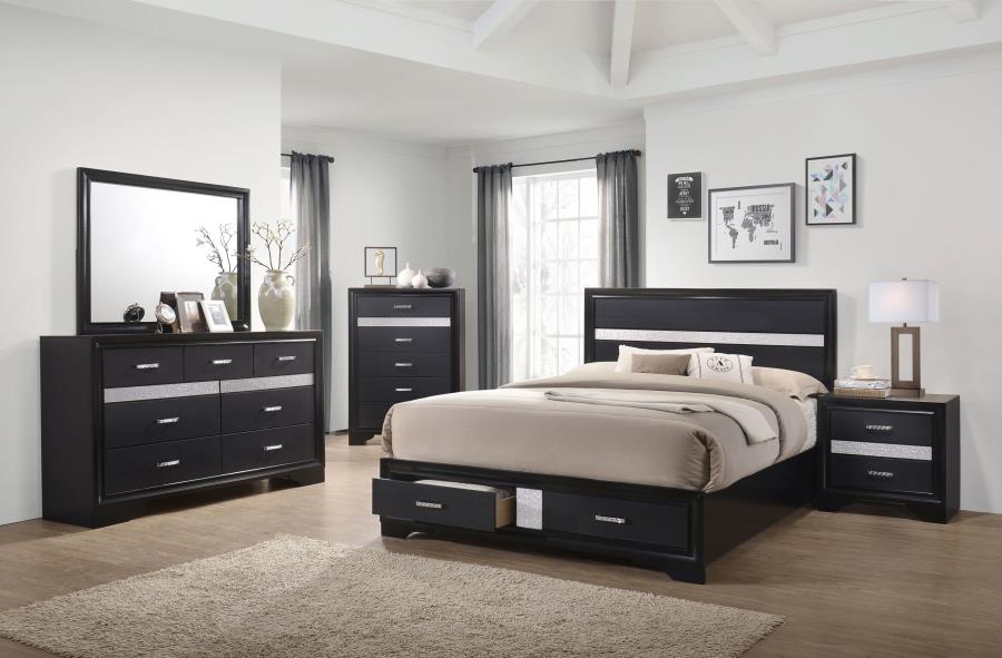 Miranda Black Eastern King Bed 4 Pc Set - furniture place usa