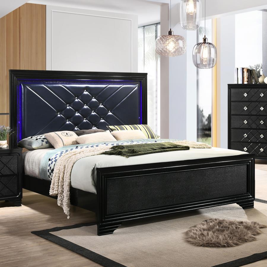Penelope Black Eastern King Bed - furniture place usa