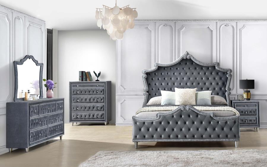Antonella Grey Queen Bed 5 Pc Set - furniture place usa