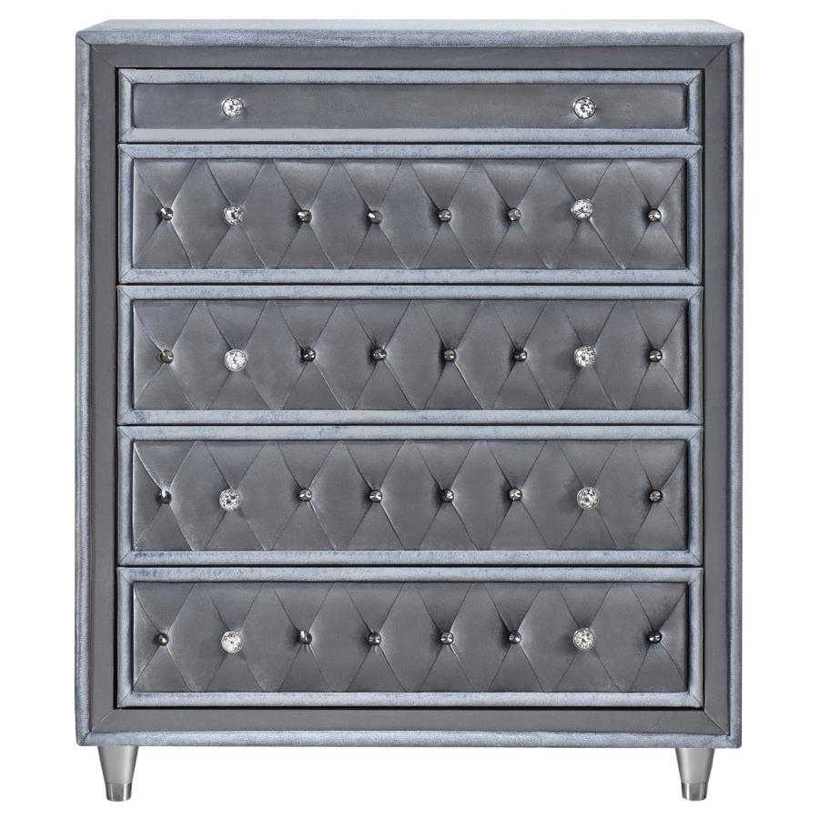 Antonella Grey Queen Bed 5 Pc Set - furniture place usa