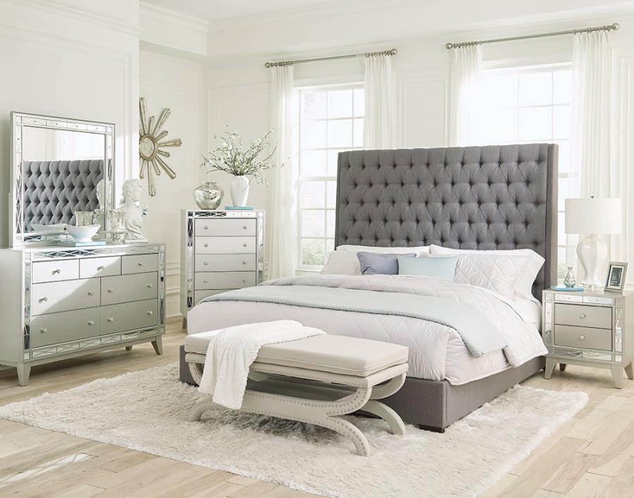 Camille Silver Eastern King Bed 4 Pc Set - furniture place usa