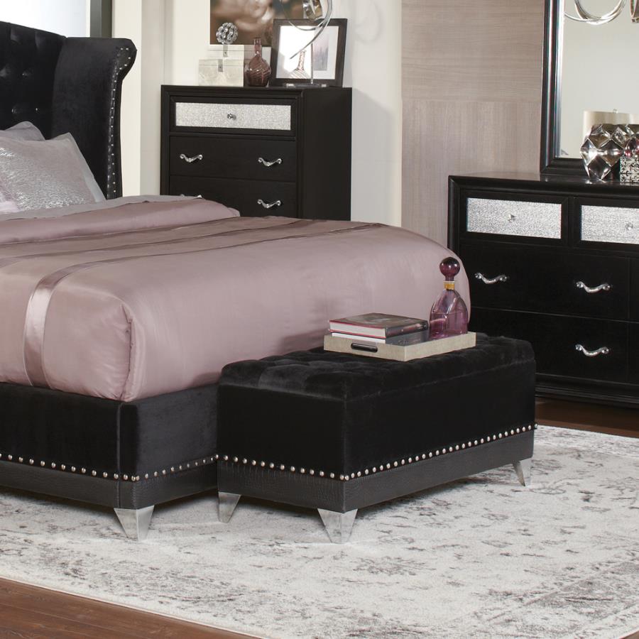 Barzini Black Storage Bench - furniture place usa