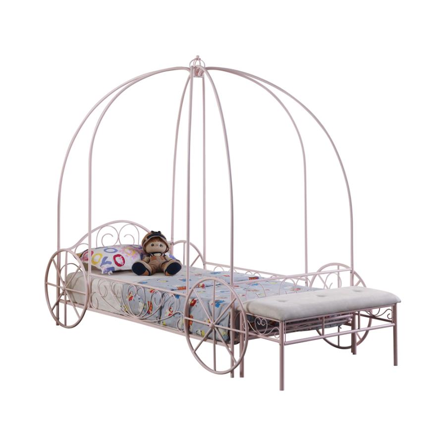 Massi Pink Twin Canopy Bed - furniture place usa