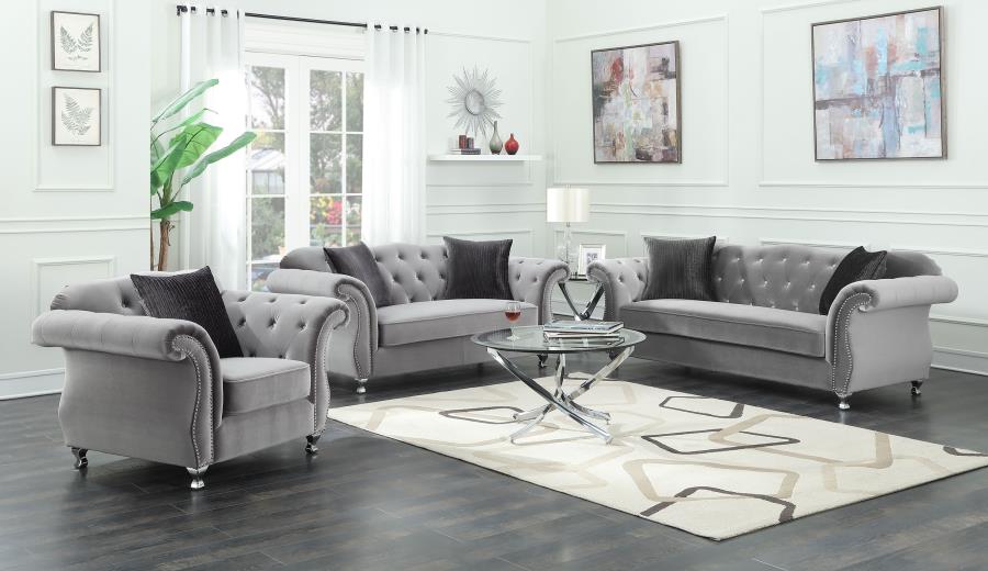 Frostine Silver 3 Pc Sofa Set - furniture place usa