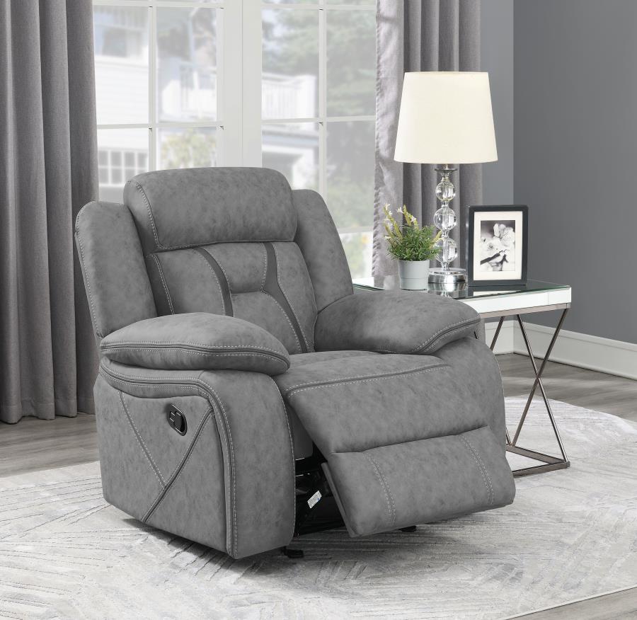 Higgins Grey Glider Recliner - furniture place usa