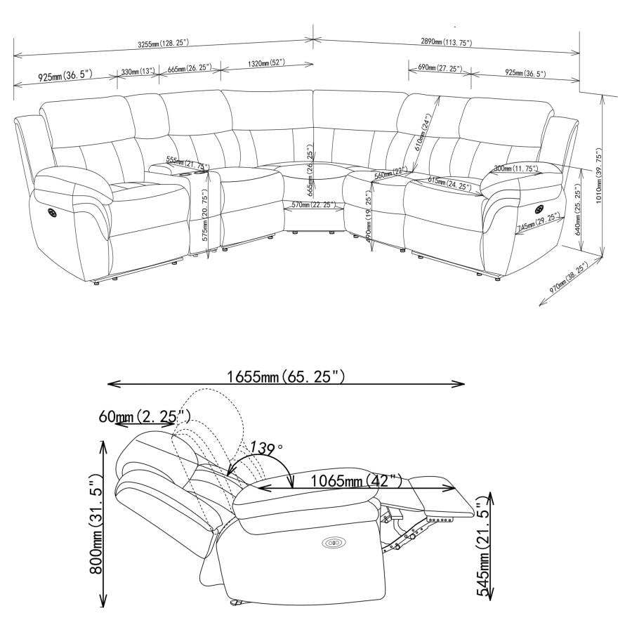 Bahrain Grey 6 Pc Power Sectional - furniture place usa