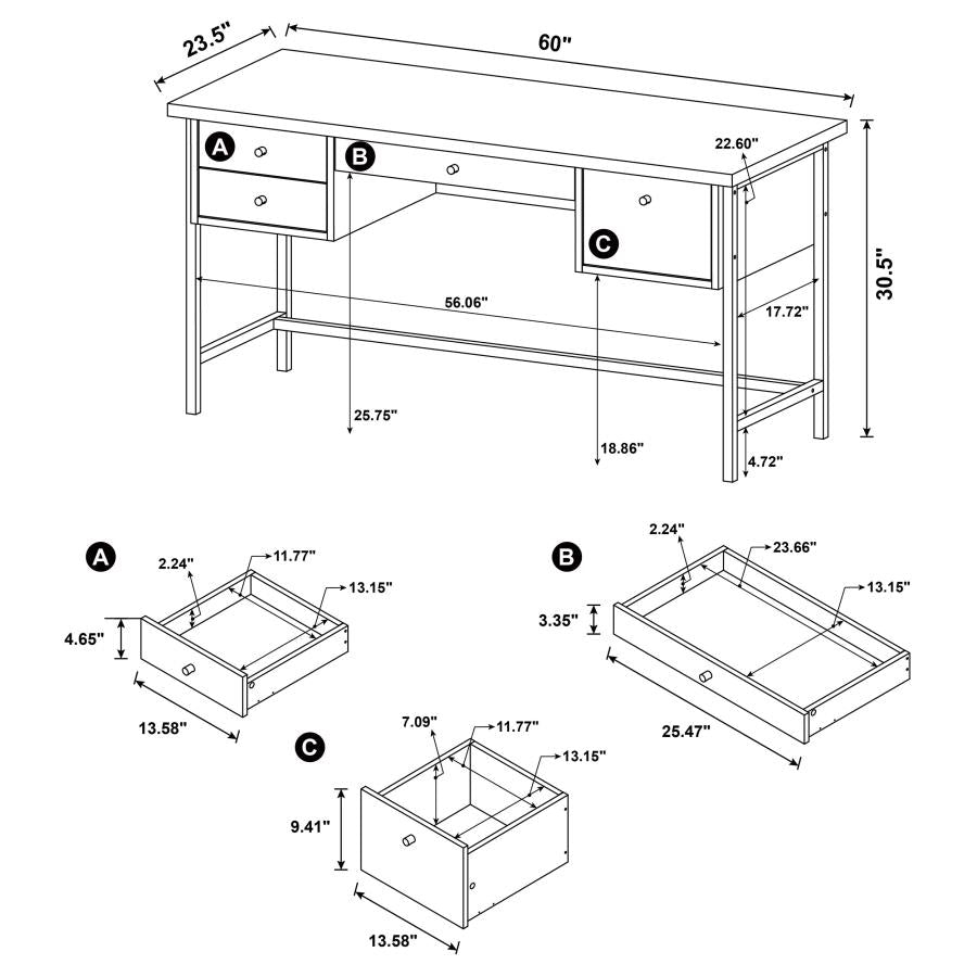 Kemper Brown Writing Desk - furniture place usa