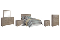 Culverbach Queen/Full Panel Headboard Bed with Mirrored Dresser, Chest and 2 Nightstands - furniture place usa