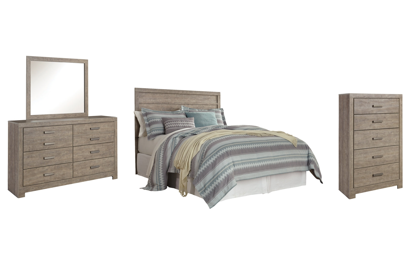Culverbach Queen/Full Panel Headboard Bed with Mirrored Dresser and Chest - furniture place usa