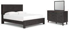 Toretto King Panel Bookcase Bed with Mirrored Dresser - furniture place usa