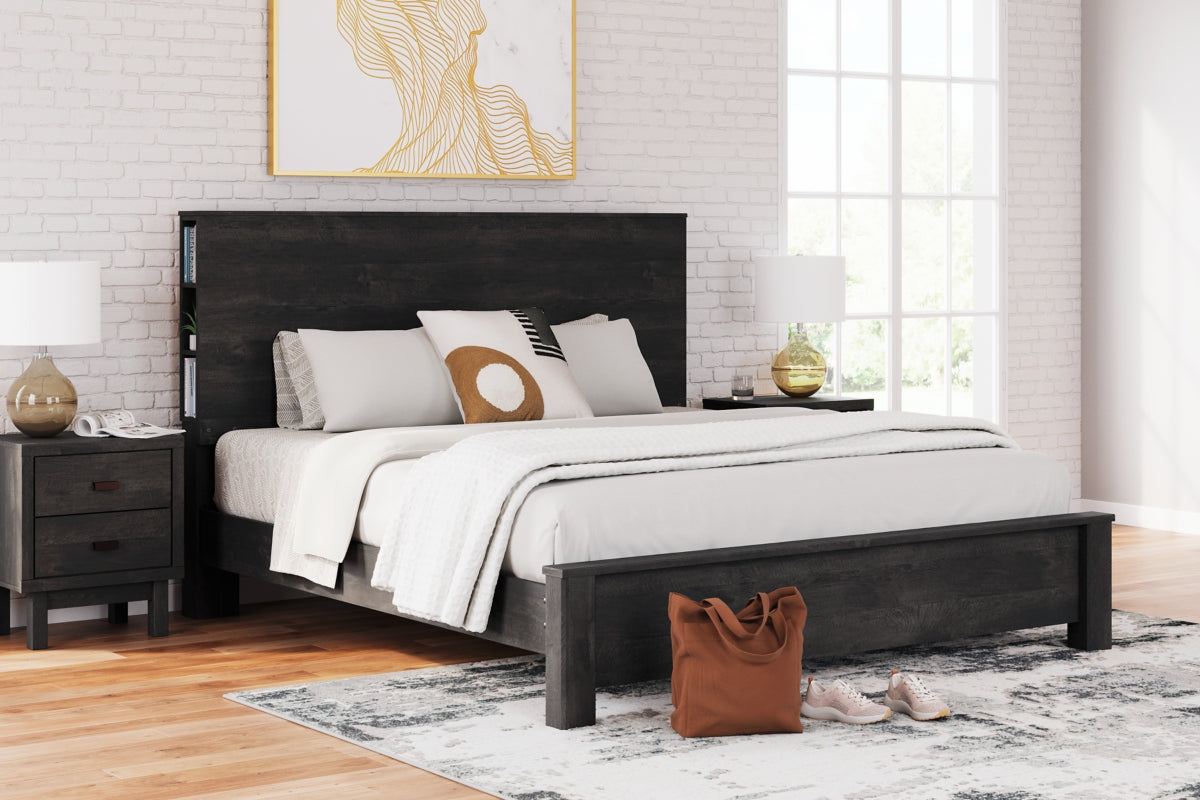 Toretto King Panel Bookcase Bed with Mirrored Dresser - furniture place usa