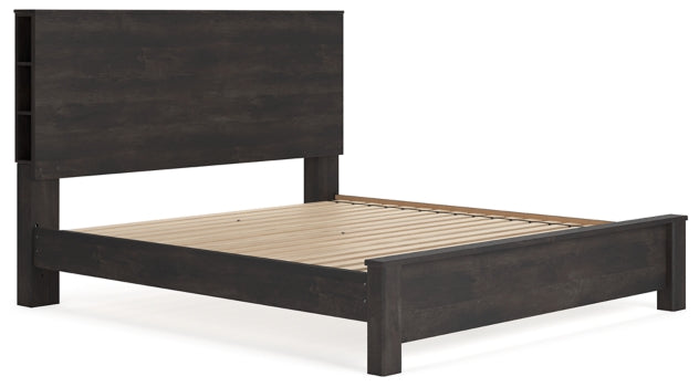 Toretto King Panel Bookcase Bed with Mirrored Dresser - furniture place usa