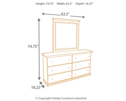 Bostwick Shoals Queen/Full Panel Headboard Bed with Mirrored Dresser, Chest and 2 Nightstands - furniture place usa