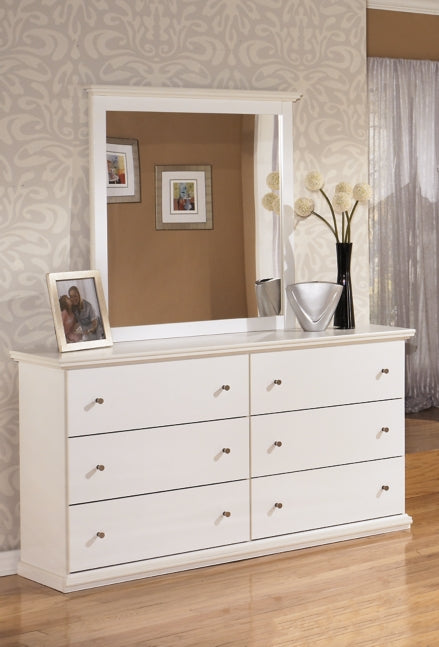 Bostwick Shoals Queen/Full Panel Headboard Bed with Mirrored Dresser and 2 Nightstands - furniture place usa
