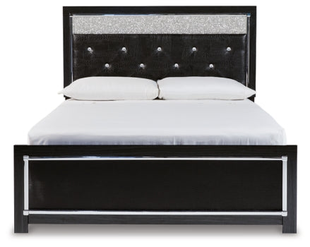 Kaydell Queen Upholstered Panel Bed with Mirrored Dresser and 2 Nightstands - furniture place usa