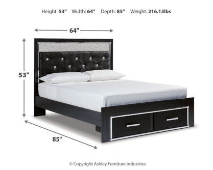 Kaydell Queen Upholstered Panel Storage Platform Bed with Mirrored Dresser and 2 Nightstands - furniture place usa