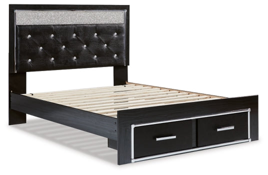 Kaydell Queen Upholstered Panel Storage Platform Bed with Mirrored Dresser and 2 Nightstands - furniture place usa