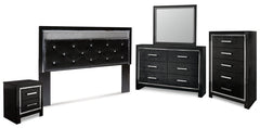 Kaydell King Upholstered Panel Headboard with Mirrored Dresser, Chest and Nightstand - furniture place usa