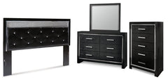 Kaydell King Upholstered Panel Headboard with Mirrored Dresser and Chest - furniture place usa