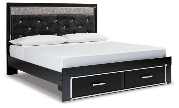 Kaydell King Upholstered Panel Storage Bed with Mirrored Dresser, Chest and 2 Nightstands - furniture place usa