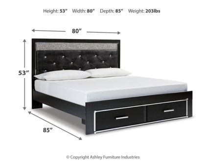 Kaydell King Upholstered Panel Storage Bed with Mirrored Dresser - furniture place usa