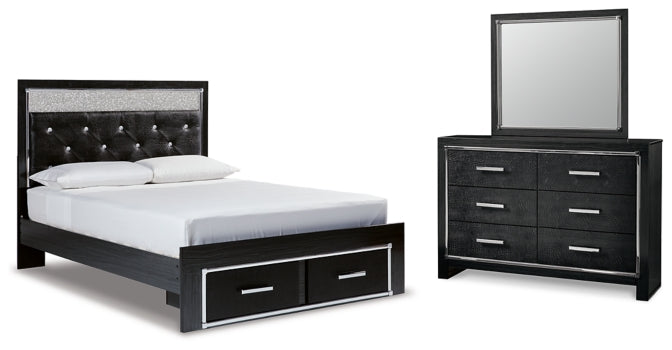 Kaydell Queen Upholstered Panel Storage Bed with Mirrored Dresser - furniture place usa