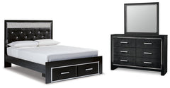 Kaydell Queen Upholstered Panel Storage Bed with Mirrored Dresser - furniture place usa