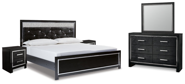 Kaydell King Upholstered Panel Bed with Mirrored Dresser and 2 Nightstands - PKG014229 - furniture place usa