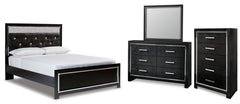 Kaydell Queen Upholstered Panel Bed with Mirrored Dresser and Chest - furniture place usa