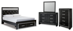 Kaydell Queen Upholstered Panel Storage Bed with Mirrored Dresser and Chest - furniture place usa